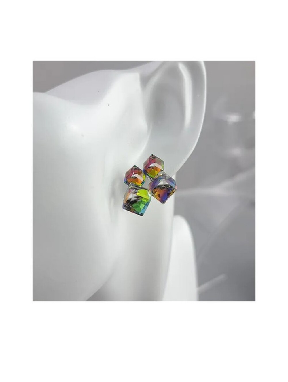 Crystal Aurora Cube Stud Earrings